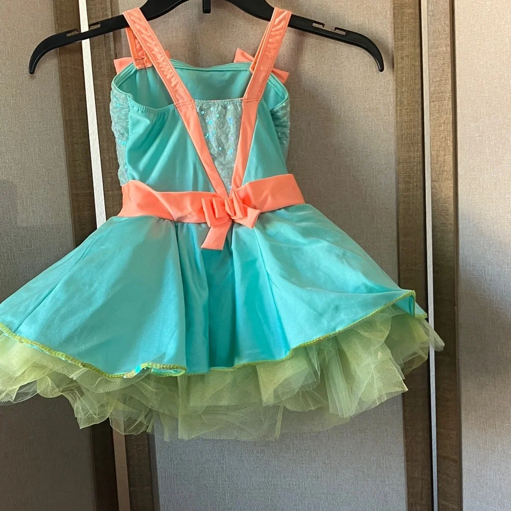 FINAL MARKDOWN Revolution Dancewear Costume in Coral and light aqua mc